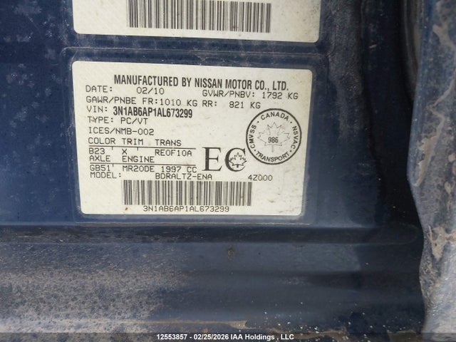 Продаж на аукціоні авто 2010 Nissan Sentra 2.0s, vin: 3N1AB6AP1AL673299, номер лоту: 12553857