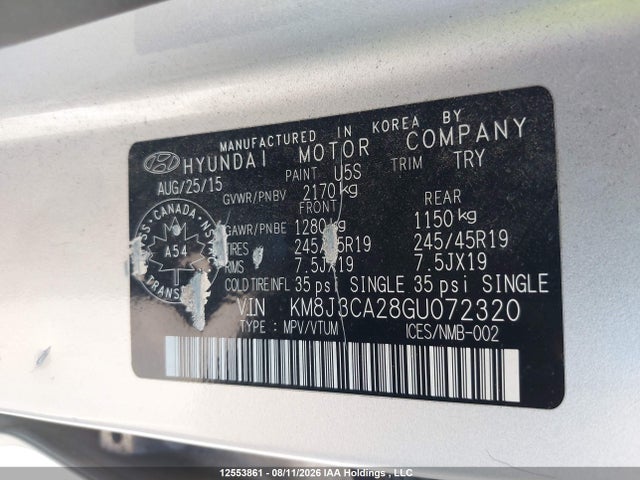 Hyundai Tucson Limited 2016 KM8J3CA28GU072320 Image 9