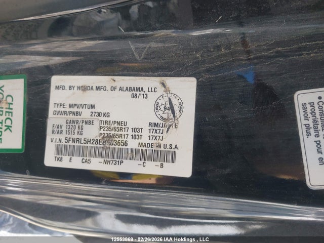 2014 Honda Odyssey Lx მანქანა იყიდება აუქციონზე, vin: 5FNRL5H28EB503656, აუქციონის ნომერი: 12553869