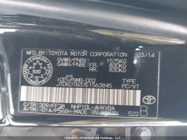 JTDKDTB37E1563845 Toyota PRIUS C