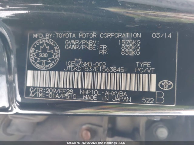 JTDKDTB37E1563845 Toyota PRIUS C