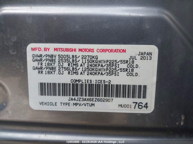 JA4JZ3AX6EZ602907 Mitsubishi Outlander Se