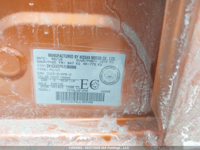 3N1CE2CP6JL365986 Nissan Versa Note S/sr/sv