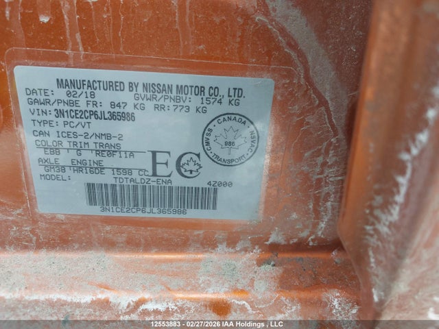 3N1CE2CP6JL365986 Nissan Versa Note S/sr/sv