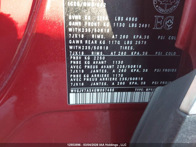 WVGJV7AX4GW067486 Volkswagen Tiguan Comfortline/highline/special Edition