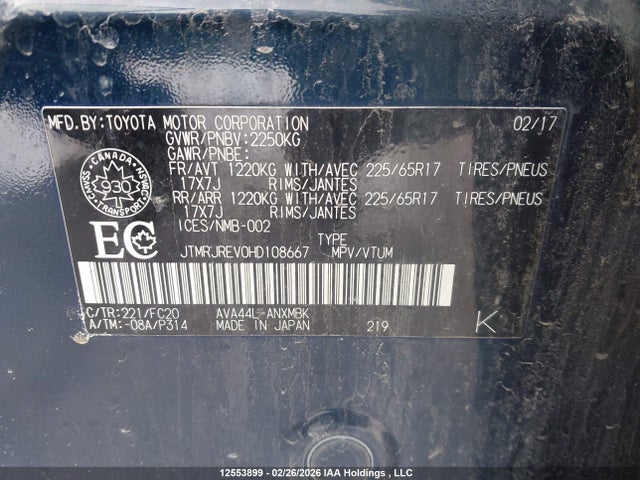 JTMRJREV0HD108667 Toyota Rav4 Hv Le/xle