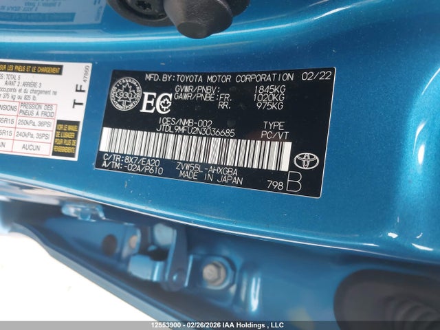 2022 Toyota Prius Le/xle/night Shade მანქანა იყიდება აუქციონზე, vin: JTDL9MFU2N3036685, აუქციონის ნომერი: 12553900