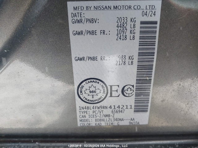 1N4BL4FW9RN414211 Nissan Altima Platinum