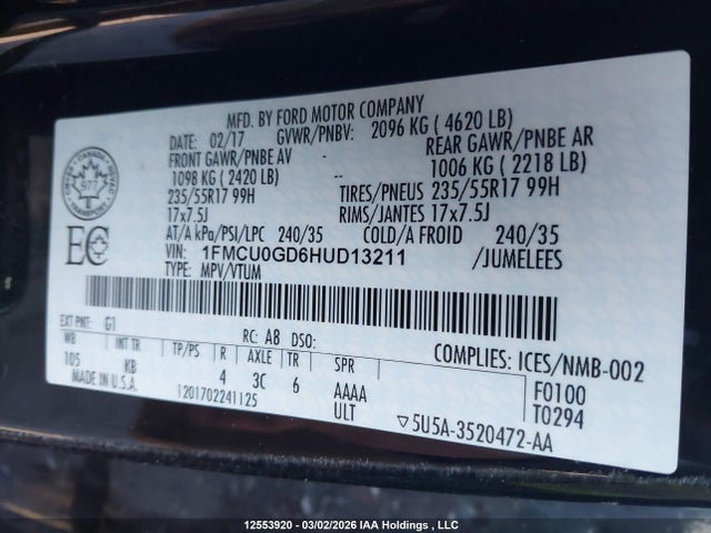 1FMCU0GD6HUD13211 Ford ESCAPE SE