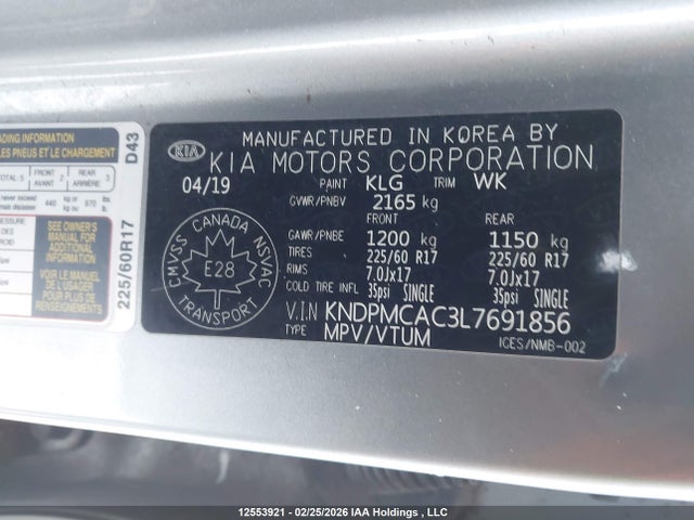 12553921 :رقم المزاد ، KNDPMCAC3L7691856 vin ، 2020 Kia Sportage Lx/lx Anniversary/lx S مزاد بيع