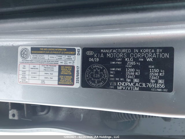 12553921 :رقم المزاد ، KNDPMCAC3L7691856 vin ، 2020 Kia Sportage Lx/lx Anniversary/lx S مزاد بيع