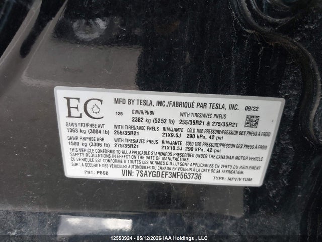 7SAYGDEF3NF563736 Tesla Model Y Performance