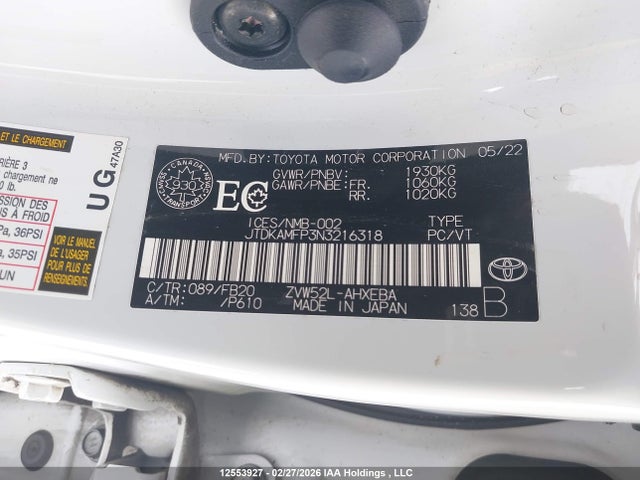 JTDKAMFP3N3216318 Toyota PRIUS PRIME