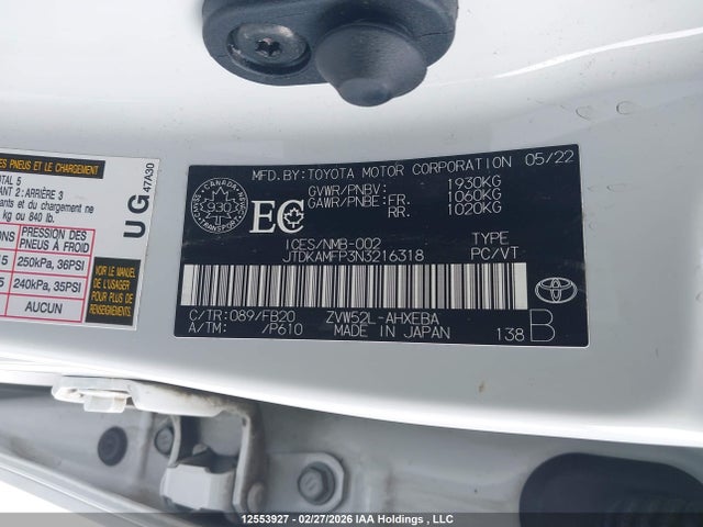 JTDKAMFP3N3216318 Toyota PRIUS PRIME