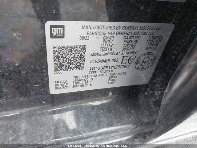 1GTUUEET3NZ613917 GMC Sierra 1500 At4