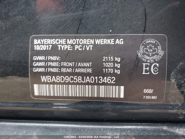 12553943 :رقم المزاد ، WBA8D9C58JA013462 vin ، 2018 Bmw 330i Xdrive مزاد بيع
