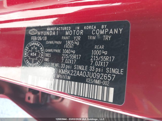 Продаж на аукціоні авто 2018 Hyundai Kona, vin: KM8K22AA0JU092657, номер лоту: 12553944