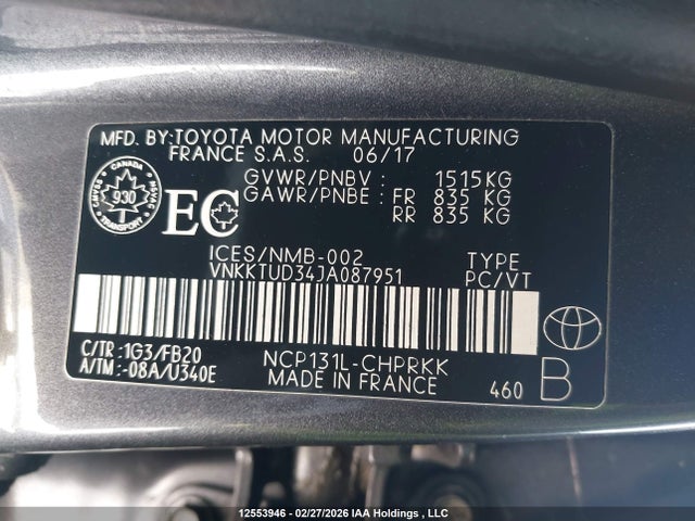 12553946 :رقم المزاد ، VNKKTUD34JA087951 vin ، 2018 Toyota Yaris مزاد بيع