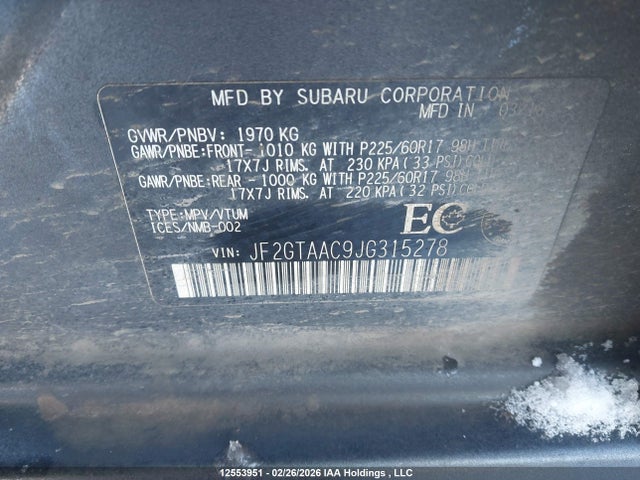 JF2GTAAC9JG315278 Subaru Crosstrek Convenience/touring