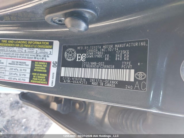 12553965 :رقم المزاد ، 2T1BURHE6FC289658 vin ، 2015 Toyota Corolla Le مزاد بيع
