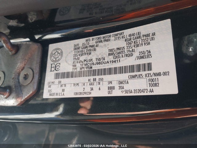 Aukcja sprzedaży 2013 Ford Escape Titanium, vin: 1FMCU9J98DUA19411, numer aukcji: 12553975