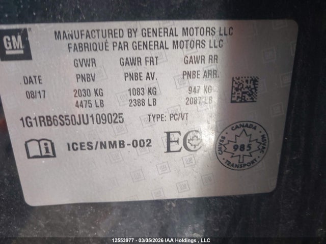 1G1RB6S50JU109025 Chevrolet Volt Premier
