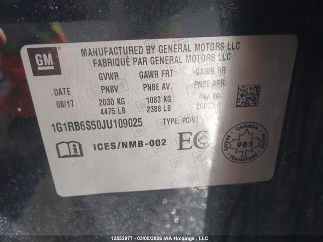 1G1RB6S50JU109025 Chevrolet Volt Premier