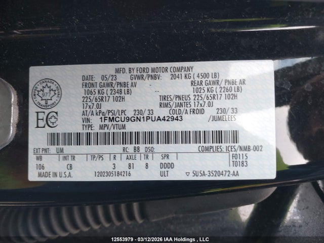 1FMCU9GN1PUA42943 Ford Escape Active