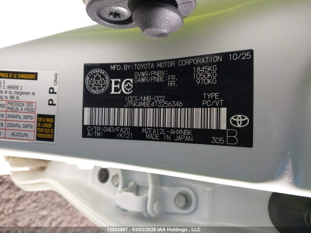 JTNK4MBE4T3256346 Toyota Corolla N