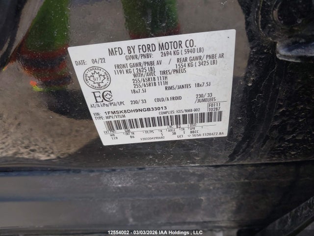 Aukcja sprzedaży 2022 Ford Explorer Xlt, vin: 1FMSK8DH9NGB33013, numer aukcji: 12554002