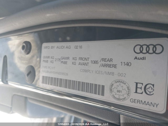2017 Audi A4 2.0t Progressiv მანქანა იყიდება აუქციონზე, vin: WAUBNAF45HN009928, აუქციონის ნომერი: 12554003