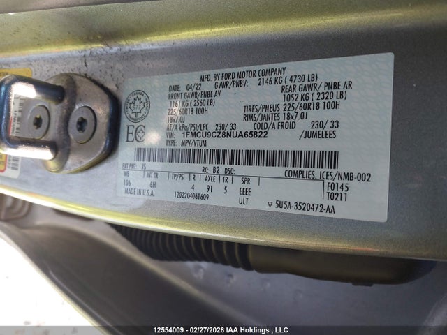 Ford ESCAPE SEL 2022 1FMCU9CZ8NUA65822 Image 9
