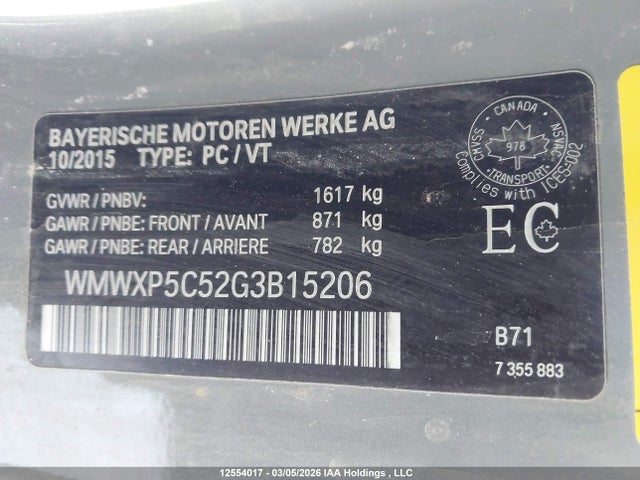 WMWXP5C52G3B15206 Mini 3 Door Cooper