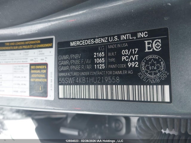 55SWF4KB1HU219558 Mercedes-Benz C 300 4matic