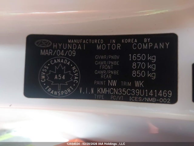 Продаж на аукціоні авто 2009 Hyundai Accent Se, vin: KMHCN35C39U141469, номер лоту: 12554024