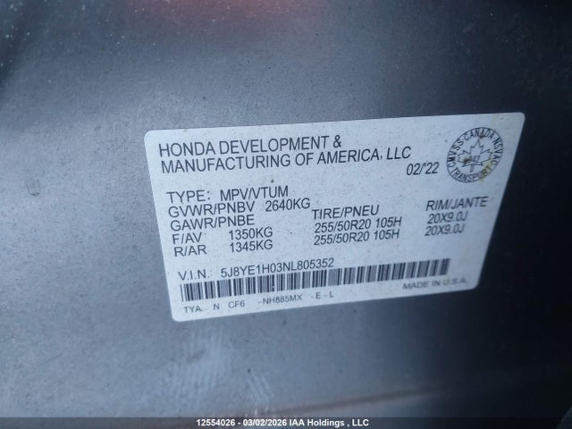 5J8YE1H03NL805352 Acura MDX A-SPEC