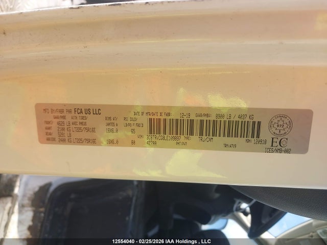 12554040 :رقم المزاد ، 3C6TRVCG8LE109897 vin ، 2020 Ram Promaster 2500 2500 High مزاد بيع