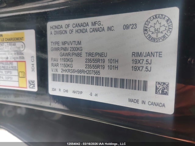 2HKRS6H98RH207565 Honda CR-V HYBRID