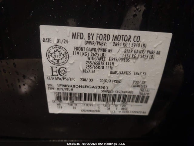 1FMSK8DH4RGA23900 Ford EXPLORER XLT