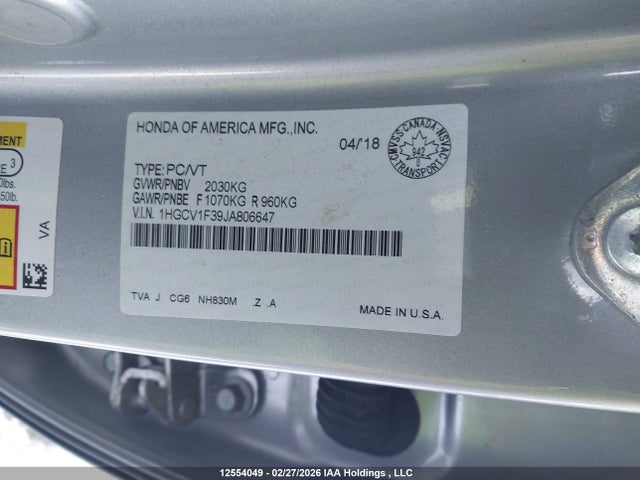 1HGCV1F39JA806647 Honda Accord Sport