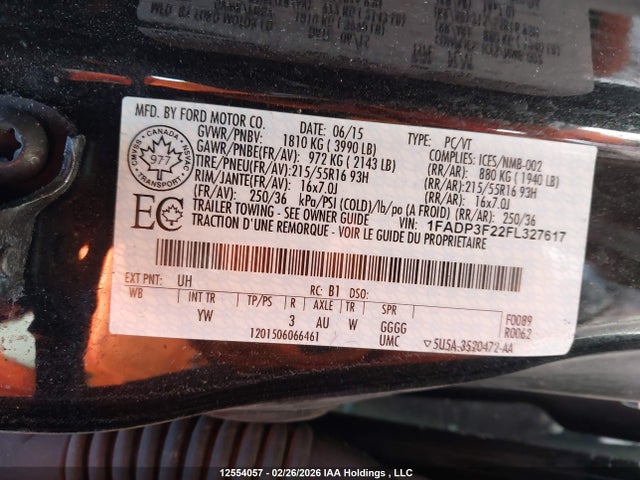 Ford FOCUS SE 2015 1FADP3F22FL327617 Image 9
