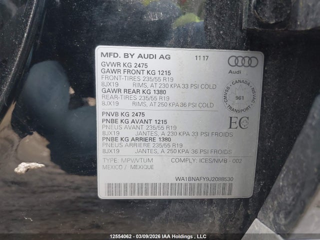 WA1BNAFY9J2088530 Audi Q5 Premium Plus