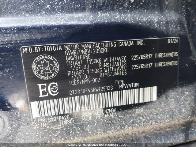2024 Toyota Rav4 მანქანა იყიდება აუქციონზე, vin: 2T3R1RFV5RW429333, აუქციონის ნომერი: 12554072
