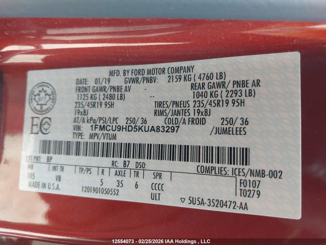 1FMCU9HD5KUA83297 Ford Escape