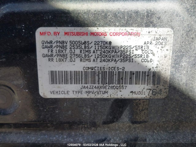 JA4JZ4AX9EZ600557 Mitsubishi OUTLANDER GT