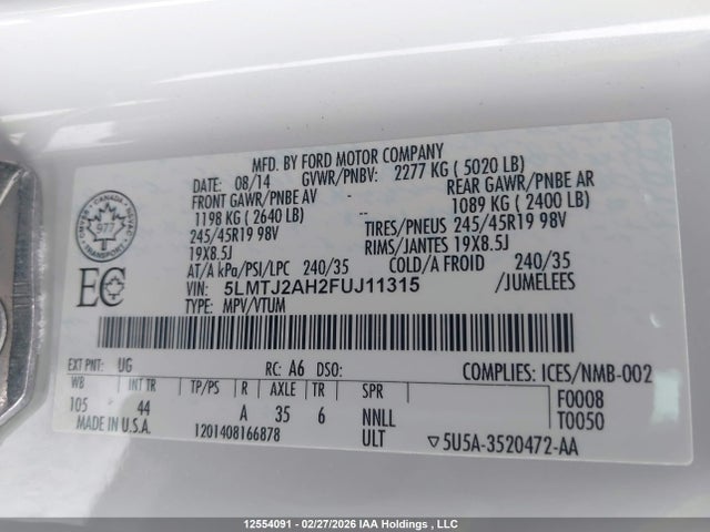 Lincoln MKC 2015 5LMTJ2AH2FUJ11315 Image 9