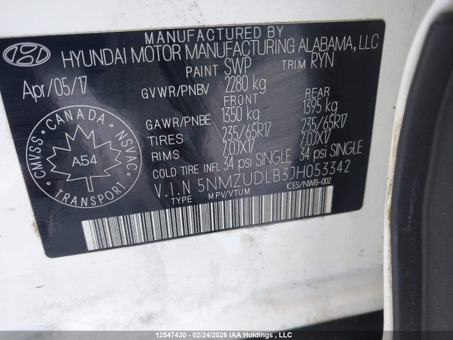 5NMZUDLB3JH053342 Hyundai Santa Fe Sport 2.4 Premium
