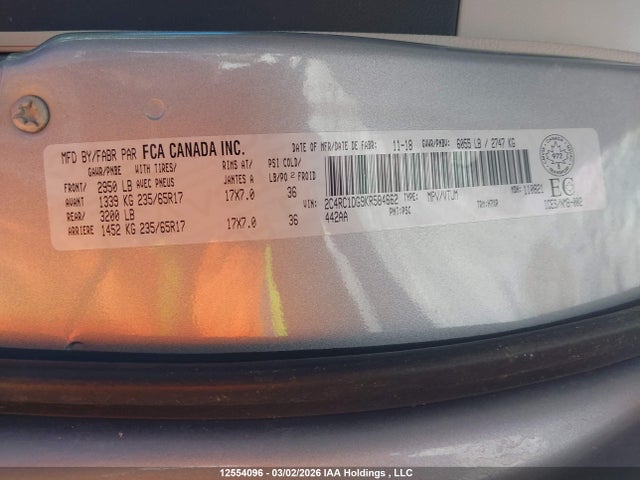 2019 Chrysler Pacifica Touring მანქანა იყიდება აუქციონზე, vin: 2C4RC1DG9KR584662, აუქციონის ნომერი: 12554096