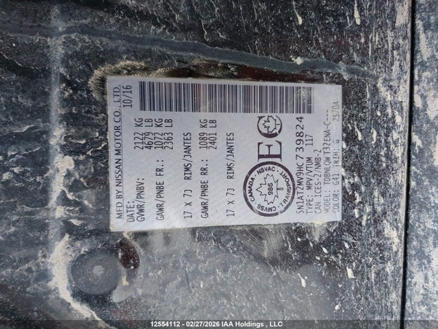 5N1AT2MV9HC739824 Nissan Rogue Sv/sl