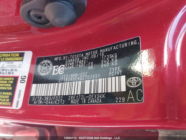 2T1BURHE8GC703931 Toyota Corolla S